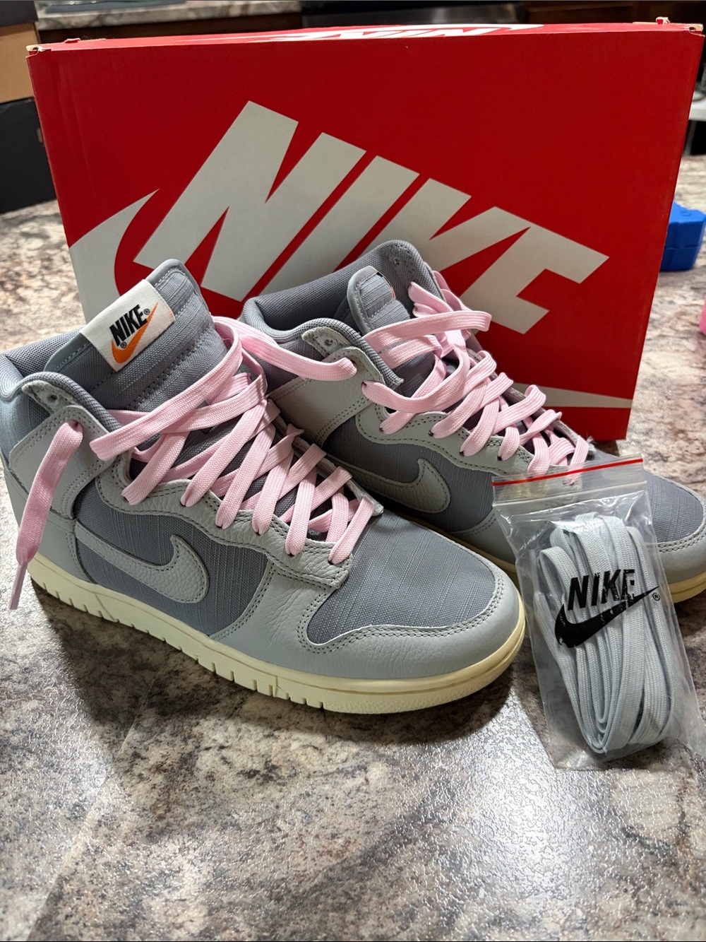 Nike Women’s Gray High-Top Sneakers with Pink Laces